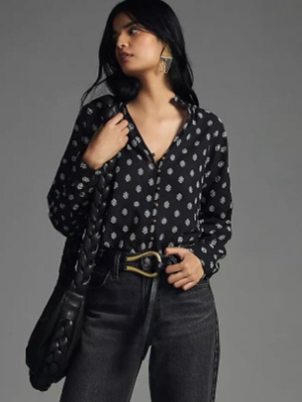 Pilcro The Tavi Embroidered Button Down Blouse Lightweight Boho Chic Sz: M